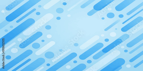 Abstract blue background with dots featuring a pattern of colorful metal and plastic paperclip objects for a business office design illustration