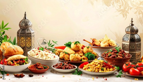Wallpaper Mural Delicious Ramadan Iftar Feast with Traditional Dishes and Lanterns. Torontodigital.ca