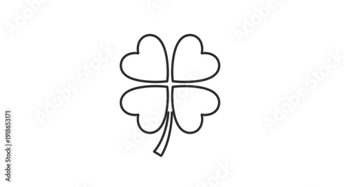Simple black line drawing of four leaf clover on white background symbolizing luck and fortune