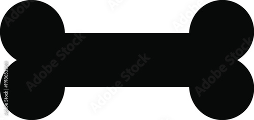Black vector silhouette of a dog bone isolated on white, simple pet food icon for veterinary clinic, puppy treat shop,