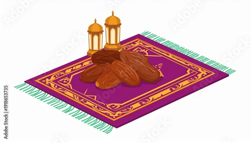 Wallpaper Mural Isometric Ramadan Illustration - Dates, Lanterns, and Prayer Rug. Torontodigital.ca