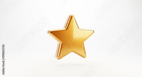 Golden star icon with shiny surface and subtle shadow on white background symbolizing excellence and quality