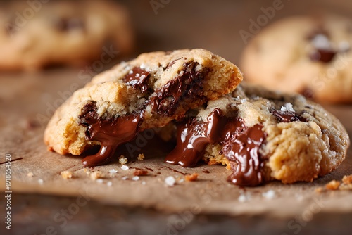 Wallpaper Mural Warm Chocolate Chip Cookie with Melting Gooey Chocolate Center on Parchment Paper Torontodigital.ca