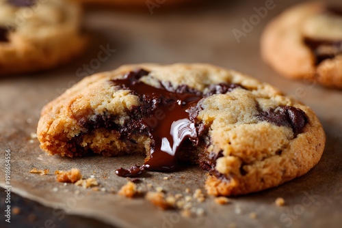 Wallpaper Mural Warm Chocolate Chip Cookie with Melting Gooey Chocolate Center on Parchment Paper Torontodigital.ca