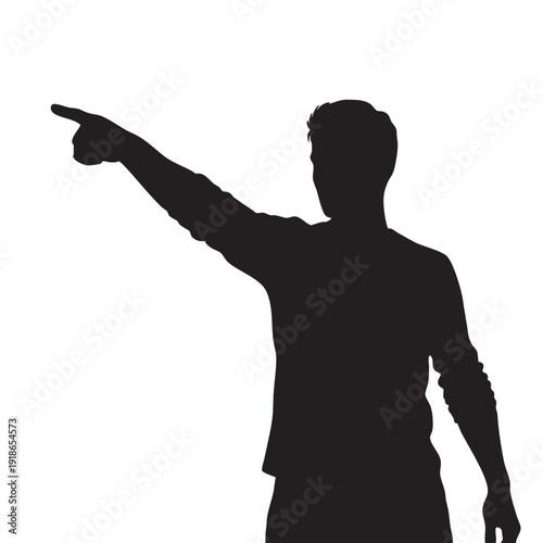 Man pointing his finger forward on isolated background, male person with short hair pointing right side, hand gesture showing direction, leader showing way to go, young person showing something