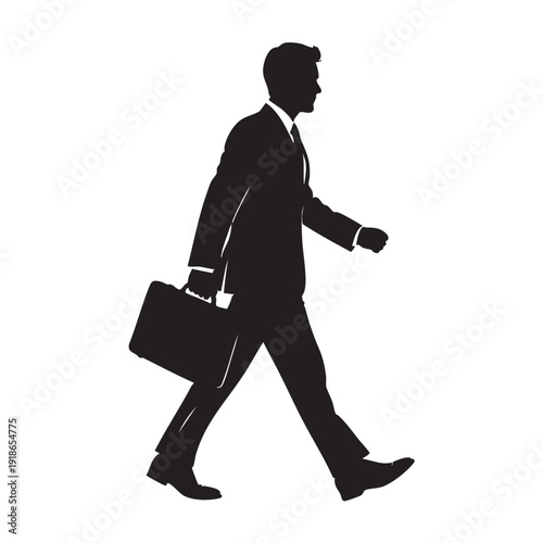 Silhouette illustration of a businessman walking with a briefcase, depicting a professional on their way to work or a business meeting