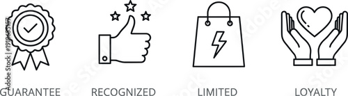 Guarantee Recognized Limited Loyalty Business Concept Icons Set Line Style Vector Illustration