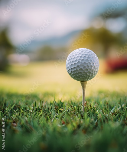 Wallpaper Mural White Golf Ball on Silver Tee in Lush Green Grass with Autumn Trees Background Torontodigital.ca