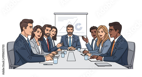 Diverse business team in a meeting with a presentation on a projector screen in a conference room with a professional mood.