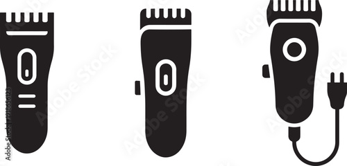 Hair Clipper Icon Set Electric Shaver Silhouette Professional Barber Tools Grooming Equipment Minimalist Trimmer Pictogram for Haircut and Beauty Salon