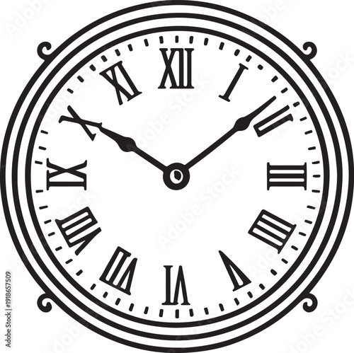 A classic wall clock displaying precisely twelve o clock rendered as a striking black silhouette high quality professional detailed