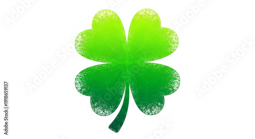 Green four leaf clover illustration with gradient effect and textured edges on white background