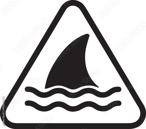 Shark attack warning sing with shark dorsal fin swimming in water flat vector icon for apps and print