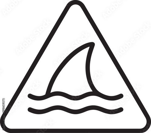 Shark attack warning sing with shark dorsal fin swimming in water flat vector icon for apps and print