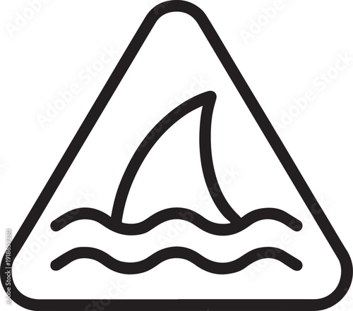 Shark attack warning sing with shark dorsal fin swimming in water flat vector icon for apps and print
