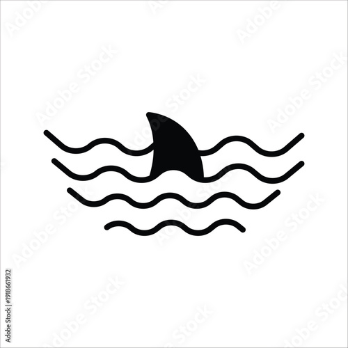 Shark Fin Icon in Ocean Waves Black Silhouette Vector