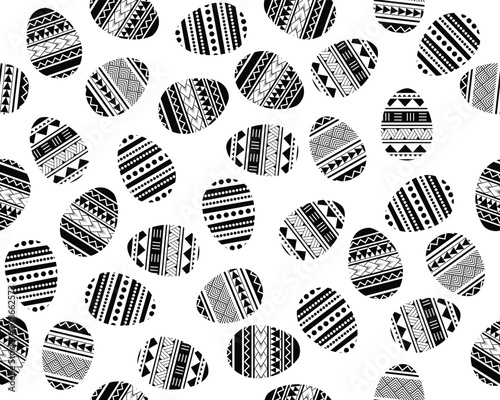 Easter Egg Maori Seamless Pattern Background Black and White