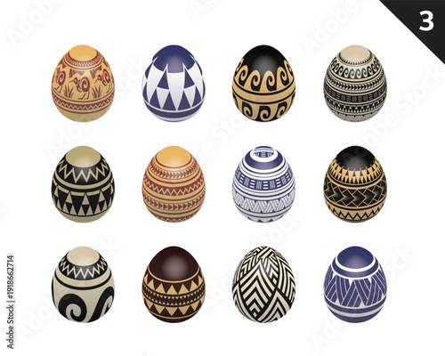 Colorful Easter Egg 3d Isometric Vector Collection Set 3 Maori Pattern