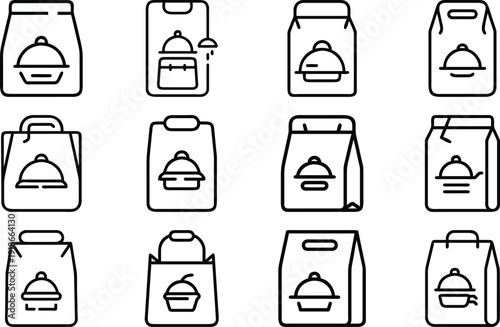 Take Away Bags: A collection of various take away bag, featuring simple design, reflecting modern catering concept.