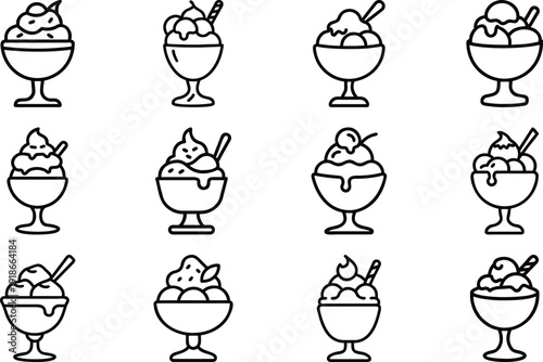 Ice cream treats collection: A collection of various delicious ice cream treats. This vector illustration showcases the diversity of ice cream dessert.