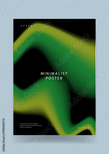 Industrial abstract art with thin vertical green lines forming a flowing wave pattern on black background