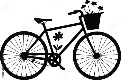 Vintage bicycle with flower basket and blooms