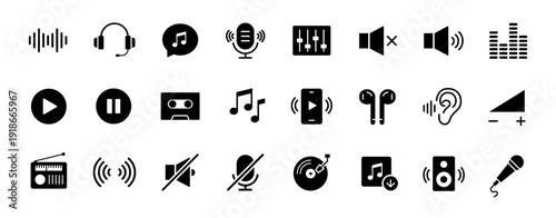 Audio icon set. Music and sound symbol. Vector illustration.	