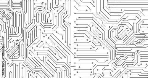 Circuit. Computer motherboard, microchip electronic technology. Hardware circuits board line  texture. High tech pc processor abstract background with lines and dots illustration. 