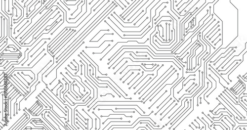 Circuit. Computer motherboard, microchip electronic technology. Hardware circuits board line  texture. High tech pc processor abstract background with lines and dots illustration. Seamless circuit boa