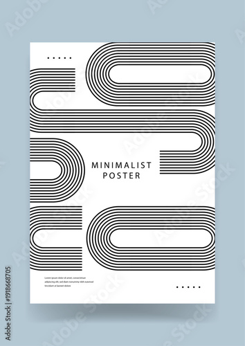 An elegant minimalist poster featuring repetitive black labyrinthine lines on a clean white background for a sophisticated look