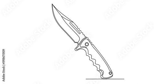 Tactical knife, continuous line art illustration