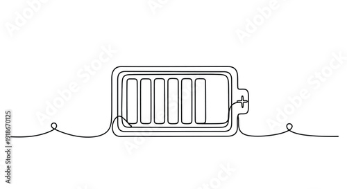 Full battery icon, continuous line art illustration