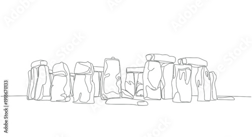 Stonehenge monument, continuous line art drawing