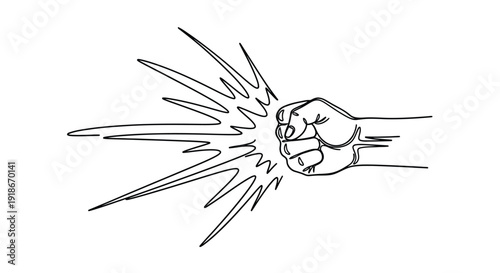 Fist punch impact, continuous line art