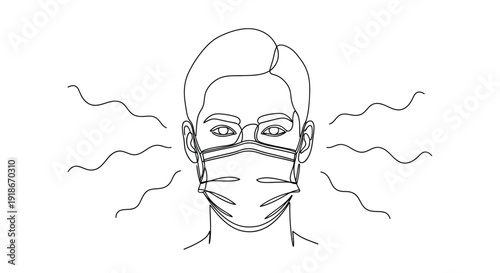 Man Wearing Face Mask Line Art Illustration