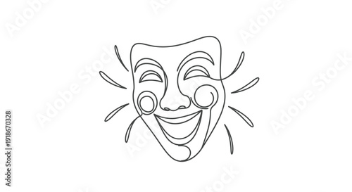 Joyful Theater Mask Line Art Illustration