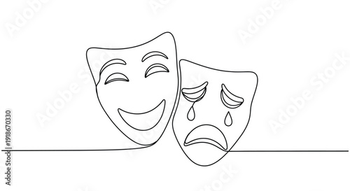 Comedy and Sadness Theater Masks Line Art