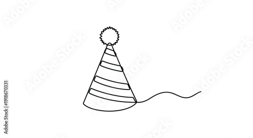 Minimalist birthday hat, single line drawing, celebration icon