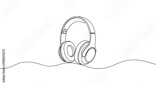 Modern headphones, minimalist single line drawing