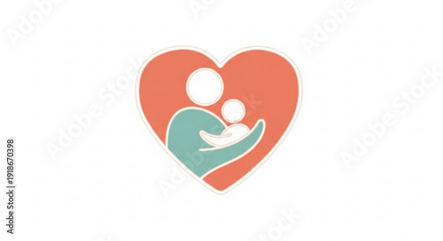 Heart shaped symbol of love and care with a parent and child