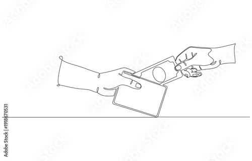 Continuous one line drawing of a wallet with money and credit cards inside. Modern minimalist style for finance, banking, and payment concepts. Economy and personal budget symbol. Vector ill