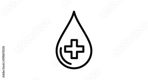 Blood Drop with Plus Sign, Medical Health Icon