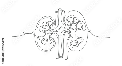 Kidney Anatomy, Single Line Continuous Drawing