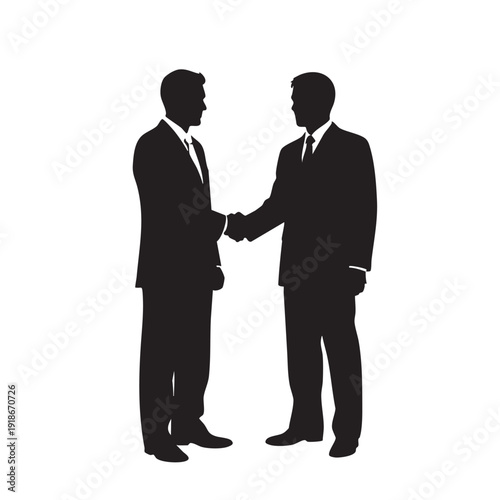 Silhouette vector of two businessmen shaking hands, professional agreement and partnership, corporate deal and collaboration