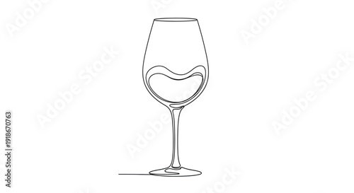 Elegant wine glass with liquid in single line drawing