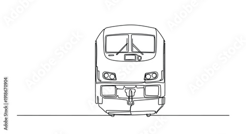Front view of train engine in continuous line drawing