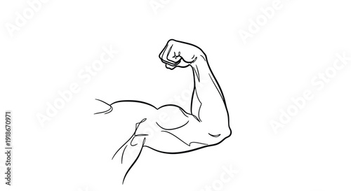 Flexed bicep arm in minimalist continuous line drawing