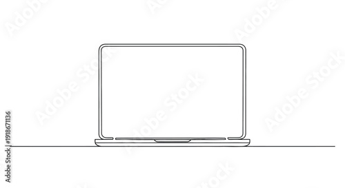Modern laptop with a blank screen, minimalist line art.