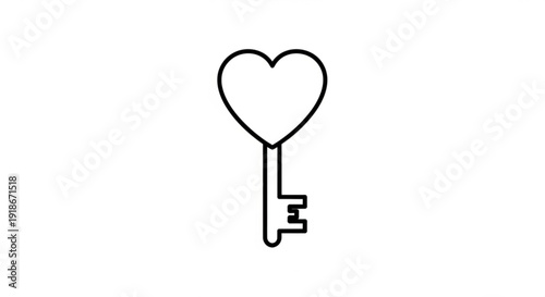 Heart shaped key symbol for love and affection concepts