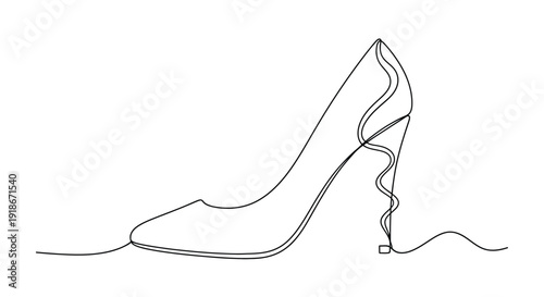 Elegant high heel shoe, single line art, fashion and style concept